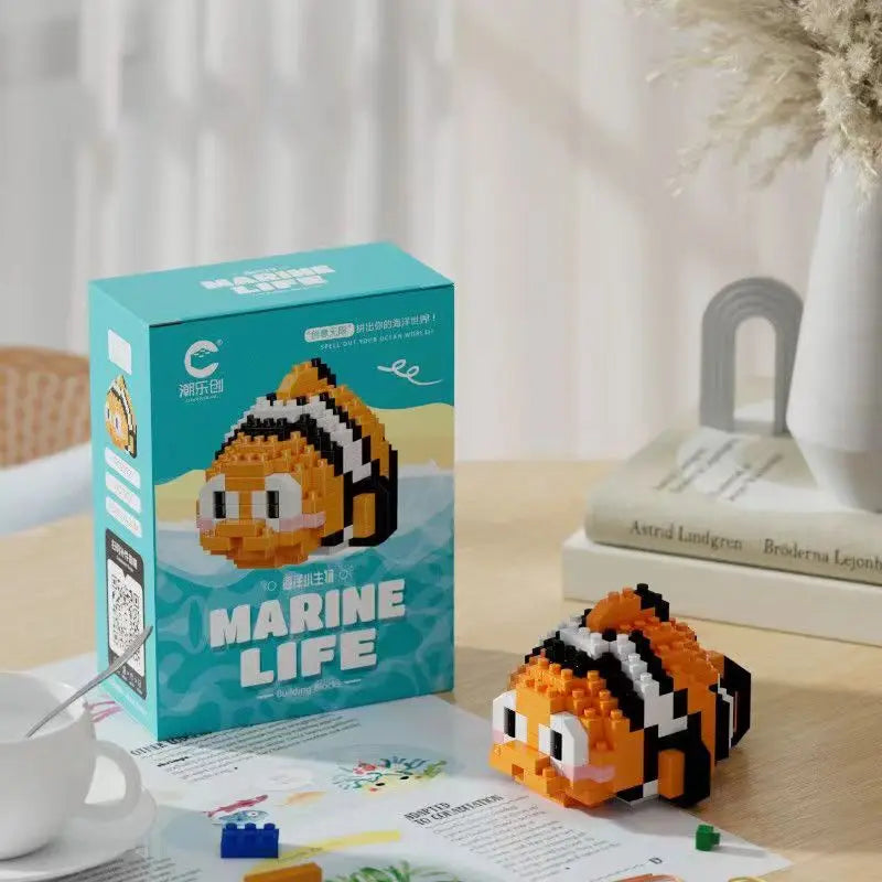 Pez Payaso 3D de Micro Bloques. Constrúyelo Pieza a Pieza