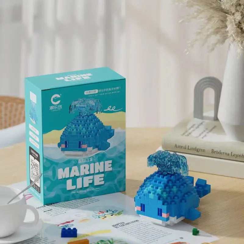Ballena azul 3D de Micro Bloques. Constrúyelo Pieza a Pieza