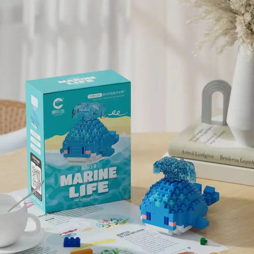 Ballena azul 3D de Micro Bloques. Constrúyelo Pieza a Pieza