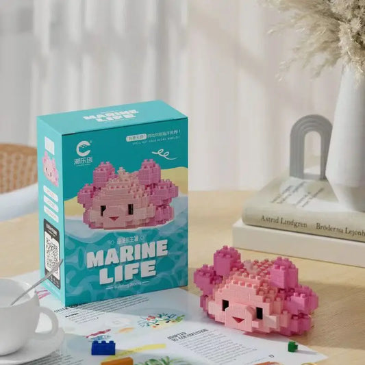 Ajolote rosa 3D de Micro Bloques. Constrúyelo Pieza a Pieza