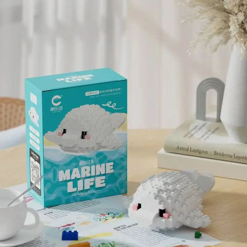 Beluga blanca 3D de Micro Bloques. Constrúyelo Pieza a Pieza