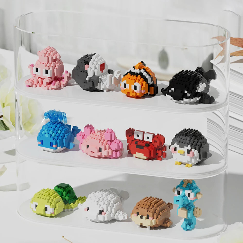 Pack de colección de los 12 Animales Marinos 3D de Micro Bloques. Constrúyelos Pieza a Pieza