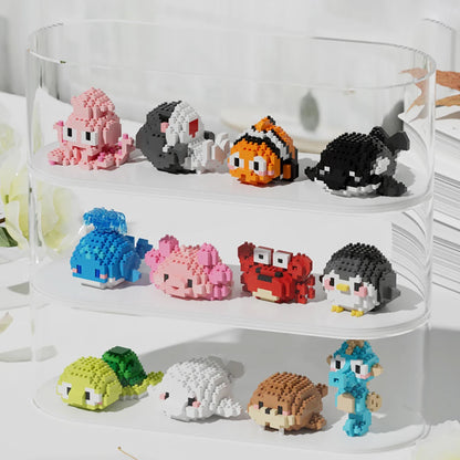 Pack de colección de los 12 Animales Marinos 3D de Micro Bloques. Constrúyelos Pieza a Pieza